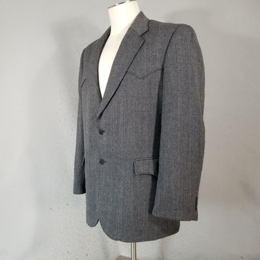 Circle S Dallas Texas Sport Coat Jacket‎ Men's 44R Gray Tweed Lambswool Weatern - Picture 7 of 15